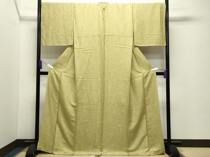 平和屋着物●上質な色無地　辻が花地紋　青朽葉色　ロング丈　正絹　逸品　CABD9396gh