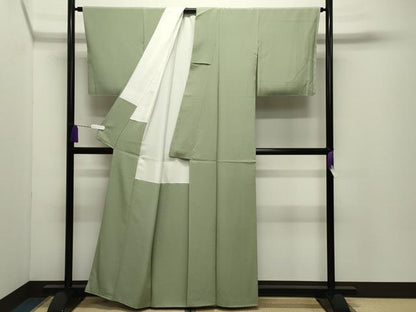 平和屋着物●上質な色無地　若葉色　正絹　逸品　CABD9397gh