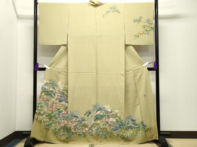平和屋着物●訪問着　友禅　作家物　風景松竹梅文　暈し染め　正絹　逸品　CABD9398gh