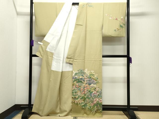 平和屋着物●訪問着　友禅　作家物　風景松竹梅文　暈し染め　正絹　逸品　CABD9398gh