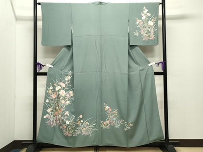 平和屋着物●訪問着　友禅　草花文　正絹　逸品　CABD9402gh
