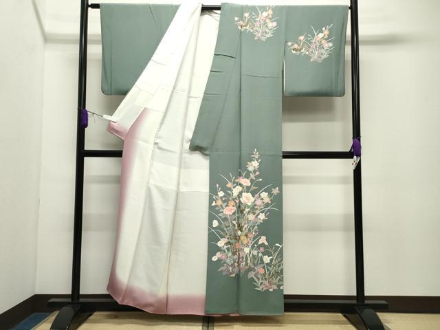 平和屋着物●訪問着　友禅　草花文　正絹　逸品　CABD9402gh