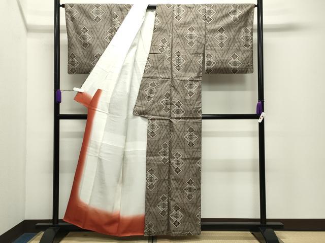 平和屋着物●本場大島紬　割り込み絣　菱花唐草文　正絹　逸品　CABD9411gh