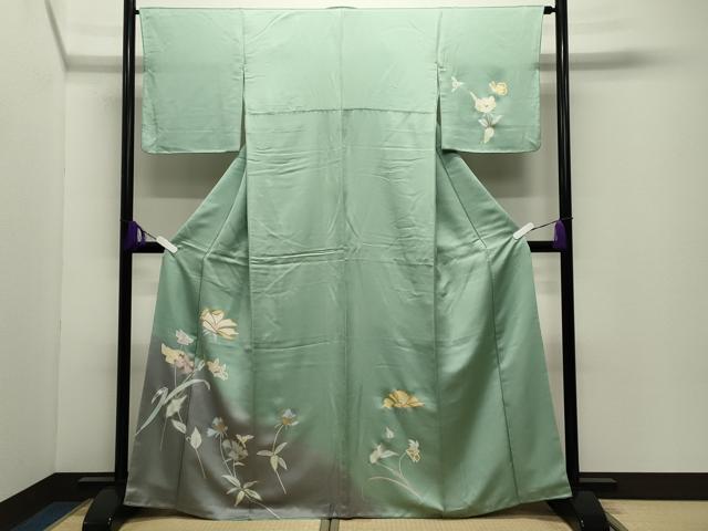 平和屋着物●訪問着　草花文　暈し染め　金銀彩　正絹　逸品　CABD9414gh