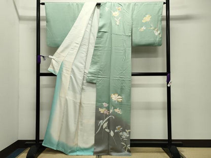 平和屋着物●訪問着　草花文　暈し染め　金銀彩　正絹　逸品　CABD9414gh