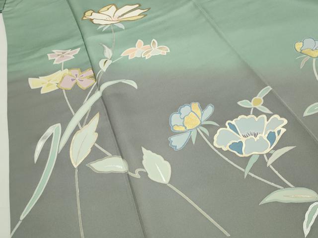 平和屋着物●訪問着　草花文　暈し染め　金銀彩　正絹　逸品　CABD9414gh