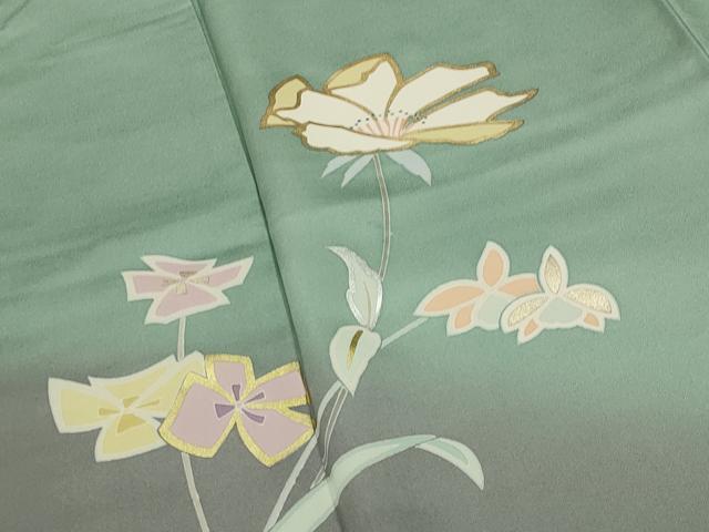 平和屋着物●訪問着　草花文　暈し染め　金銀彩　正絹　逸品　CABD9414gh