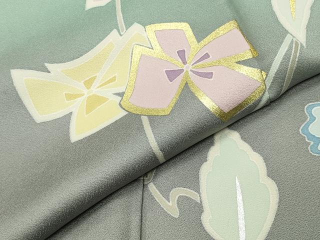 平和屋着物●訪問着　草花文　暈し染め　金銀彩　正絹　逸品　CABD9414gh