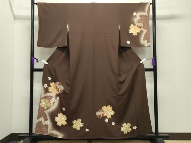 平和屋着物●訪問着　ぽっくり下駄　舞花文　暈し染め　金彩　正絹　逸品　CABD9415gh