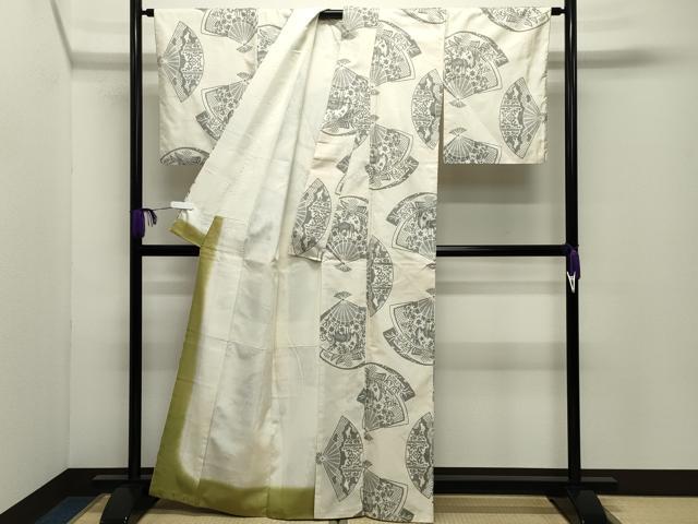 平和屋着物●本場大島紬　白大島　9マルキ　扇面動物草花文　正絹　逸品　CABD9416gh