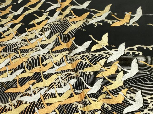 平和屋着物●金彩友禅　卓越技能者・名工・和田光正　黒留袖　立波群鶴文　金銀彩　正絹　逸品　CABD9417gh