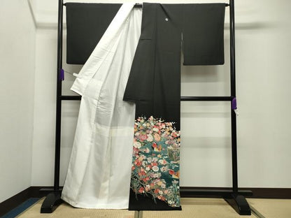 平和屋着物●豪華黒留袖　友禅　作家物　鴛鴦花文　暈し染め　正絹　逸品　CABD9422gh