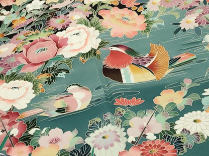 平和屋着物●豪華黒留袖　友禅　作家物　鴛鴦花文　暈し染め　正絹　逸品　CABD9422gh