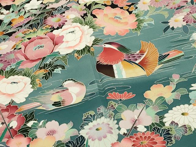 平和屋着物●豪華黒留袖　友禅　作家物　鴛鴦花文　暈し染め　正絹　逸品　CABD9422gh