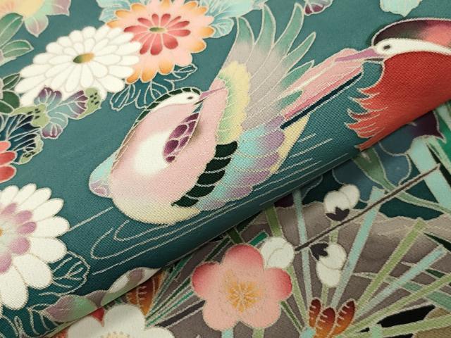 平和屋着物●豪華黒留袖　友禅　作家物　鴛鴦花文　暈し染め　正絹　逸品　CABD9422gh