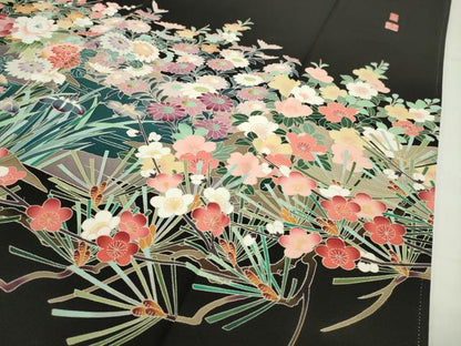 平和屋着物●豪華黒留袖　友禅　作家物　鴛鴦花文　暈し染め　正絹　逸品　CABD9422gh