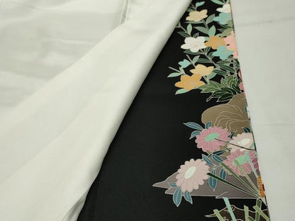 平和屋着物●豪華黒留袖　友禅　作家物　鴛鴦花文　暈し染め　正絹　逸品　CABD9422gh
