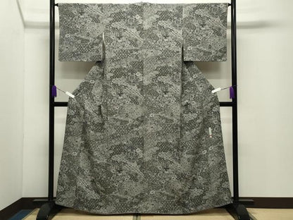 平和屋着物●伝統工芸士　更清　小紋　鏡裏花文　正絹　逸品　CABD9425gh