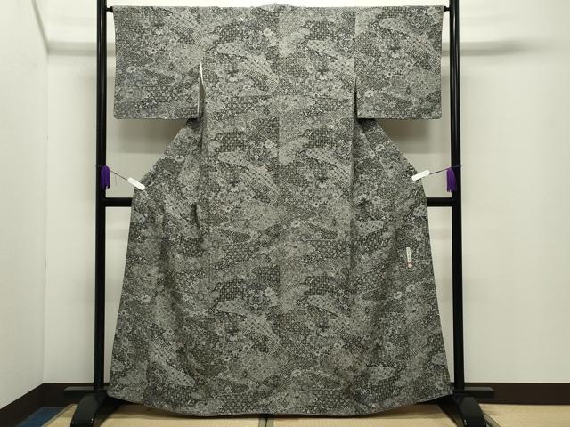 平和屋着物●伝統工芸士　更清　小紋　鏡裏花文　正絹　逸品　CABD9425gh
