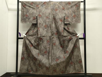 平和屋着物●本場大島紬　9マルキ　草花文　正絹　逸品　未使用　CABD9427gh