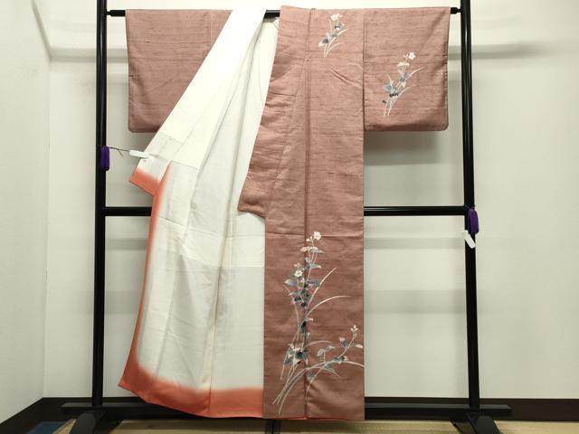 平和屋着物●訪問着　紬地　草花文　正絹　逸品　未使用　CABD9430gh