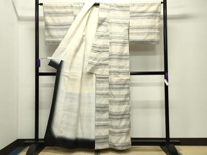 平和屋着物●結城紬　80亀甲　横段文　正絹　逸品　CABD9435gh