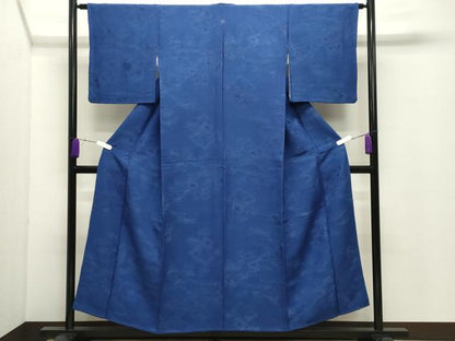 平和屋着物●上質な色無地　立波地紋　紺色　正絹　逸品　CABD9436gh