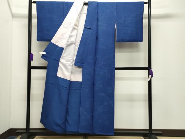 平和屋着物●上質な色無地　立波地紋　紺色　正絹　逸品　CABD9436gh