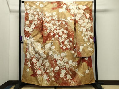 平和屋着物●豪華振袖　駒刺繍　籬枝垂れ桜文　金彩　正絹　逸品　CABD9437gh