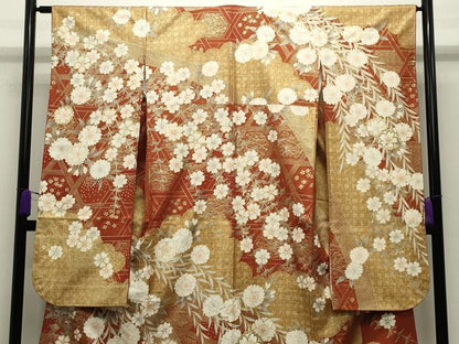 平和屋着物●豪華振袖　駒刺繍　籬枝垂れ桜文　金彩　正絹　逸品　CABD9437gh