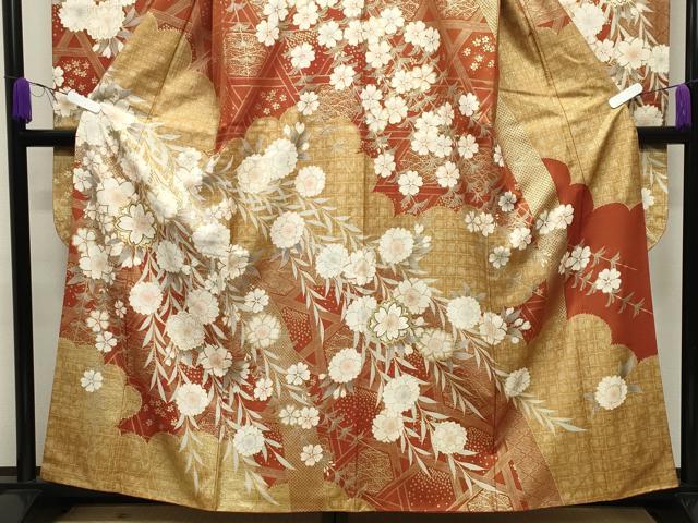平和屋着物●豪華振袖　駒刺繍　籬枝垂れ桜文　金彩　正絹　逸品　CABD9437gh