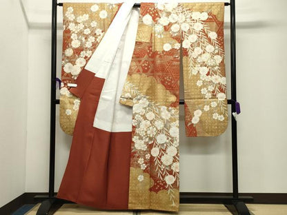 平和屋着物●豪華振袖　駒刺繍　籬枝垂れ桜文　金彩　正絹　逸品　CABD9437gh