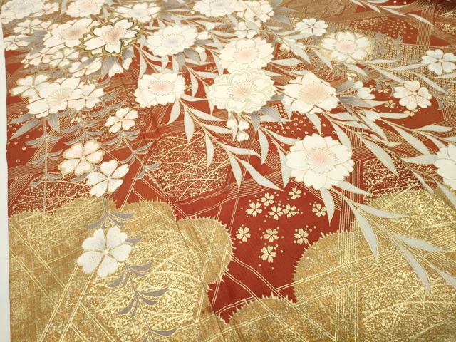 平和屋着物●豪華振袖　駒刺繍　籬枝垂れ桜文　金彩　正絹　逸品　CABD9437gh