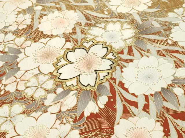 平和屋着物●豪華振袖　駒刺繍　籬枝垂れ桜文　金彩　正絹　逸品　CABD9437gh