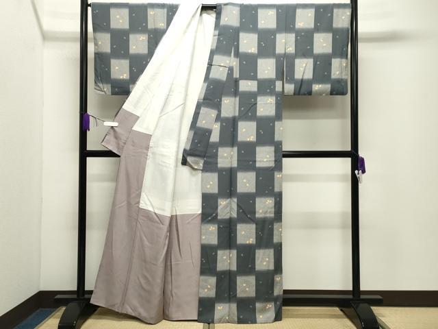 平和屋着物●上質な小紋　市松舞桜文　正絹　逸品　CABD9438gh