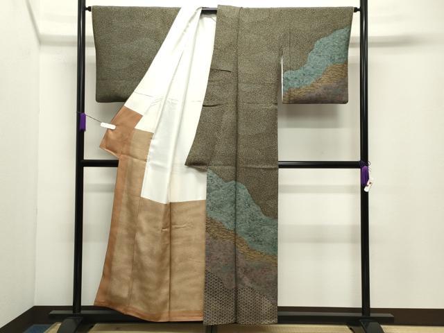 平和屋着物●伝統工芸伝承者　木村正明　訪問着　道長流水花文　正絹　逸品　CABD9441gh