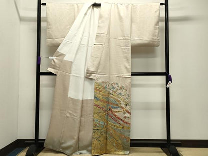 平和屋着物●豪華色留袖　駒刺繍　鬘帯花文　金彩　正絹　逸品　CABD9443gh