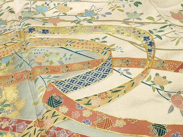 平和屋着物●豪華色留袖　駒刺繍　鬘帯花文　金彩　正絹　逸品　CABD9443gh