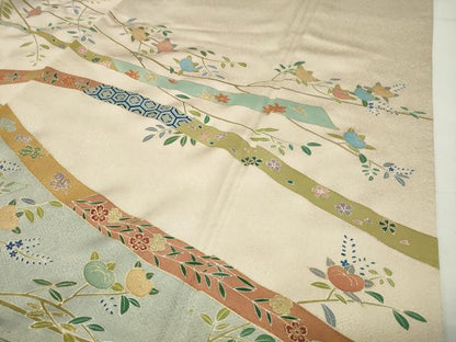 平和屋着物●豪華色留袖　駒刺繍　鬘帯花文　金彩　正絹　逸品　CABD9443gh