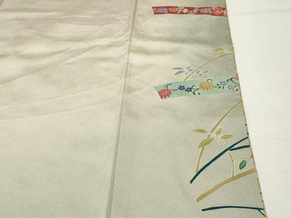 平和屋着物●豪華色留袖　駒刺繍　鬘帯花文　金彩　正絹　逸品　CABD9443gh