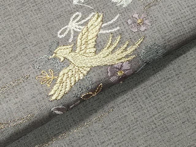 平和屋着物●訪問着　本場縞大島紬　総刺繍　鳳凰草花文　金糸　宮脇廉太郎商店謹製　証紙付き　正絹　逸品　未使用　CABD9445gh