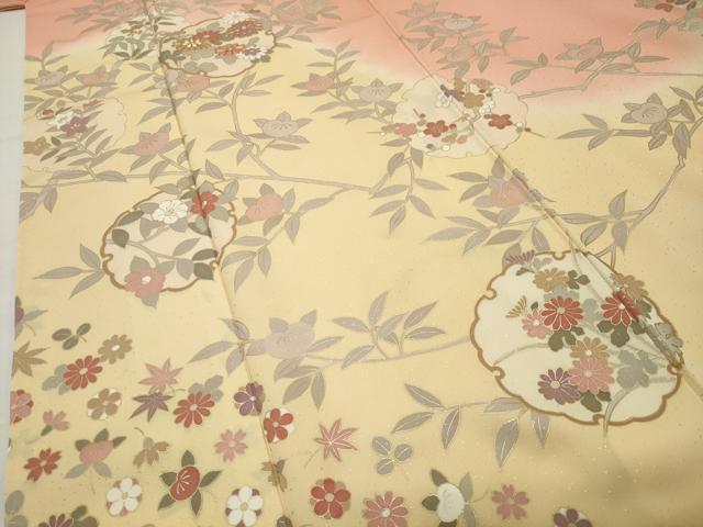 平和屋着物●訪問着　駒刺繍　雪輪花文　暈し染め　金彩　正絹　逸品　未使用　CABD9446gh