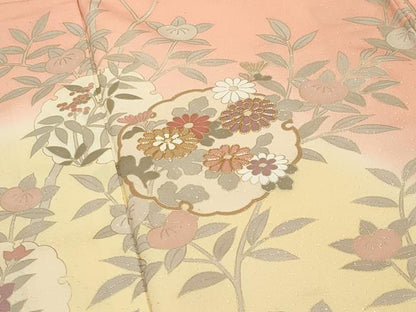平和屋着物●訪問着　駒刺繍　雪輪花文　暈し染め　金彩　正絹　逸品　未使用　CABD9446gh
