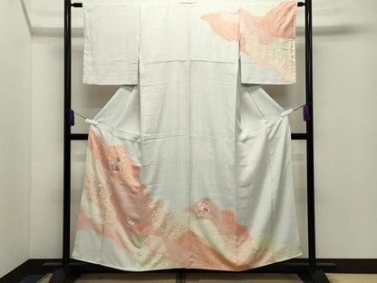 平和屋着物●訪問着　絞り　刺繍　草花文　金彩　正絹　逸品　CABD9449gh