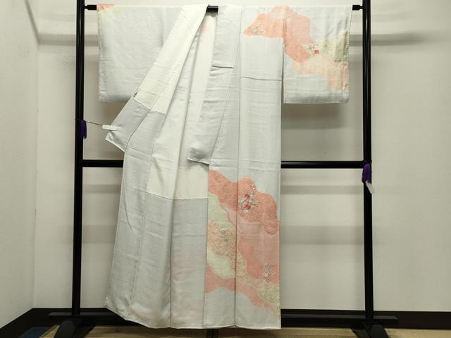 平和屋着物●訪問着　絞り　刺繍　草花文　金彩　正絹　逸品　CABD9449gh