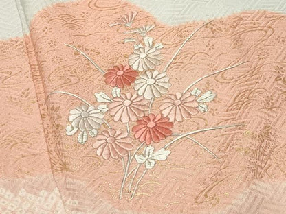 平和屋着物●訪問着　絞り　刺繍　草花文　金彩　正絹　逸品　CABD9449gh