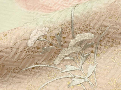 平和屋着物●訪問着　絞り　刺繍　草花文　金彩　正絹　逸品　CABD9449gh