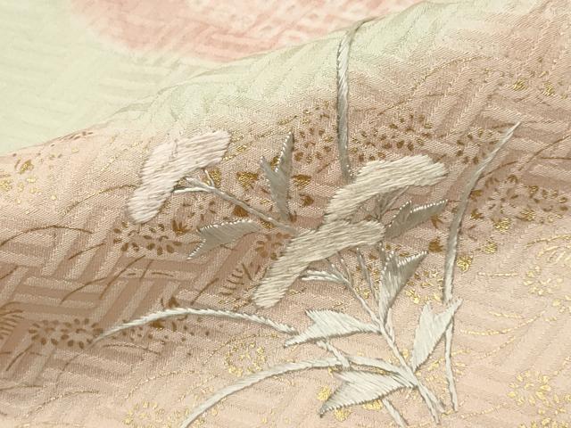 平和屋着物●訪問着　絞り　刺繍　草花文　金彩　正絹　逸品　CABD9449gh