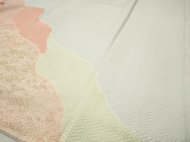 平和屋着物●訪問着　絞り　刺繍　草花文　金彩　正絹　逸品　CABD9449gh
