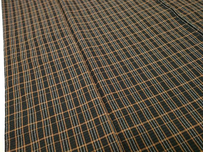 平和屋着物●上質な紬　格子柄　黒地　正絹　逸品　CABD9459gh